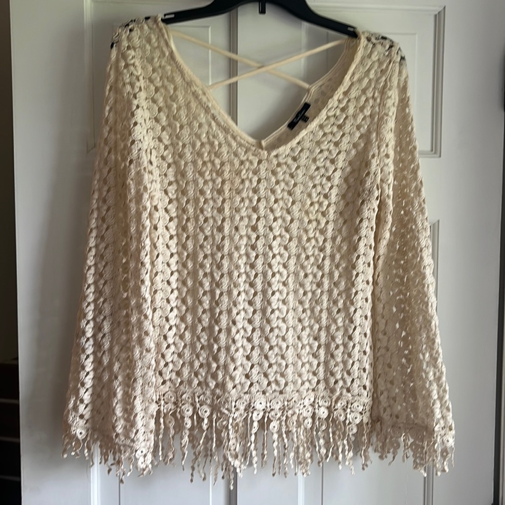 Lace sheer fringe top